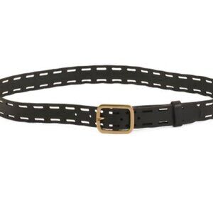 NWT DEPECHE Made in Italy Laser Cut Leather Jeans Black Belt Brass Buckle